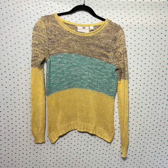 Anthropologie GUILIANA LEILA Yellow Linen Striped Sunk Daffodil Sweater - Picture 1 of 4